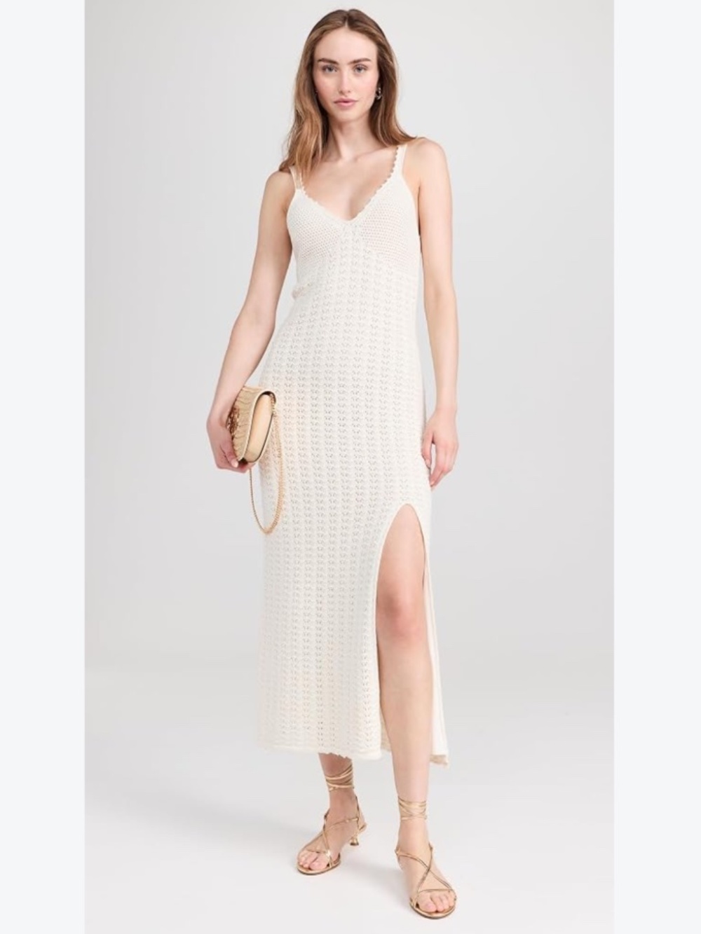 Anthropologie Crochet Midi Dress Slit S